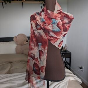 Elegant Red and Blue Floral Scarf